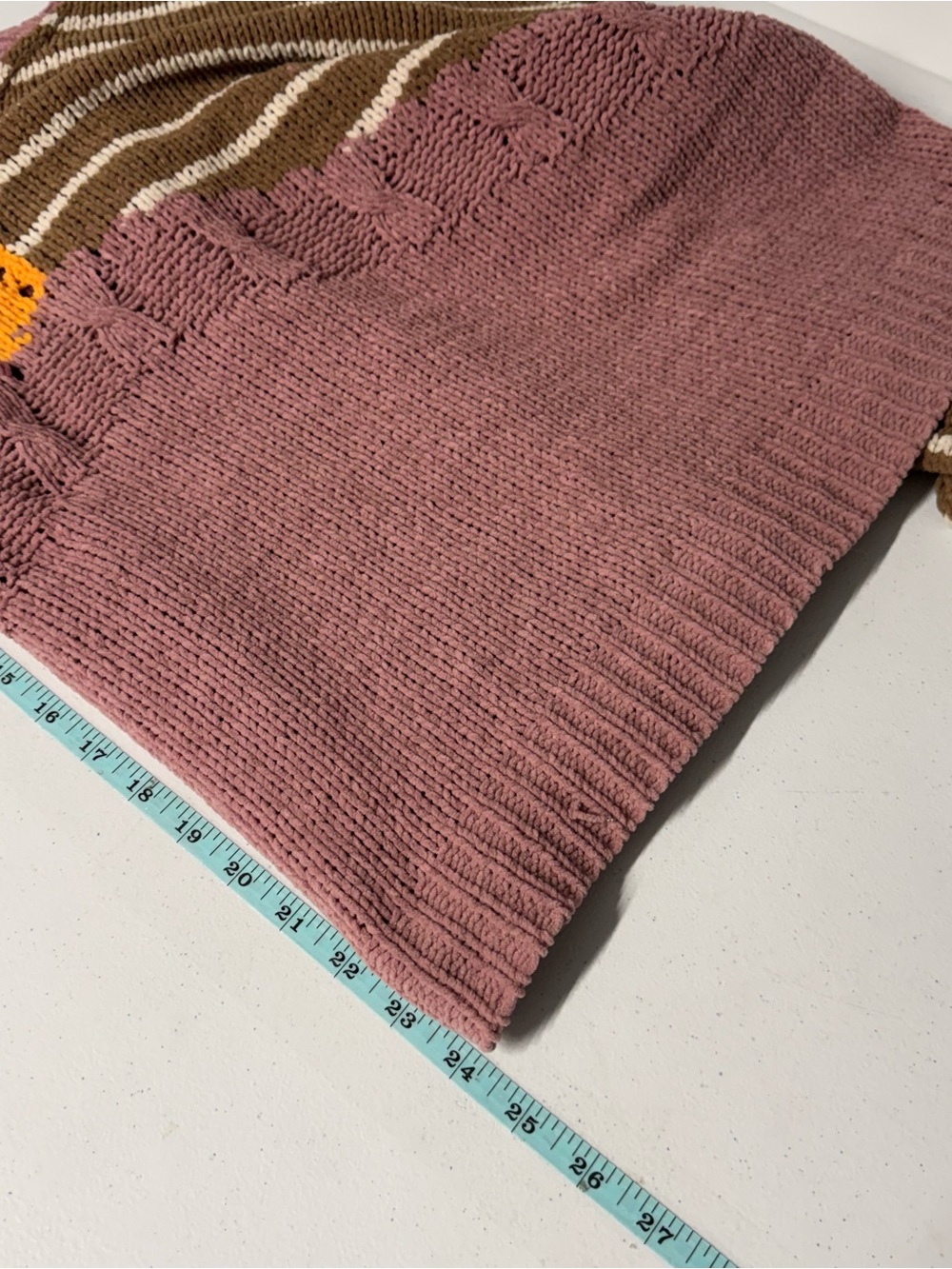 Pol Chenille Pink And Brown Floral Contrast Color Block Crochet OverSized M - Picture 4 of 14